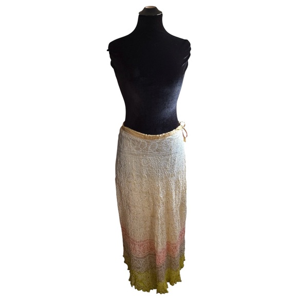 Y2K 100% Silk Fairycore Vintage Ombré Sequin Crinkled Maxi Skirt - Picture 3 of 7